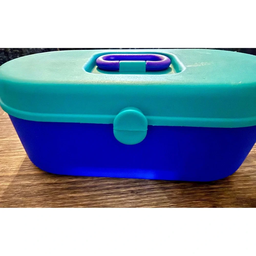 Plastic Makeup Case Kids Blue Teal Good Retro Divided Mirror Box